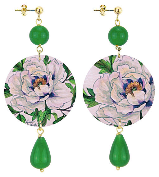 Orecchini Fiore Bianco Classico Verde - Lebole Maison