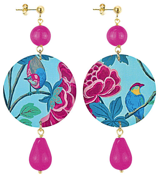 Orecchini Uccello E Fiori Classico Fucsia - Lebole Maison