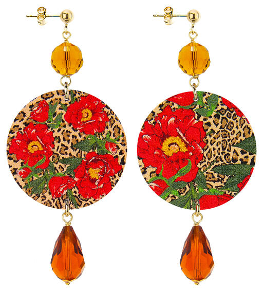 Orecchini Fiore Rosso Maculato Classico Ambra - Lebole Maison