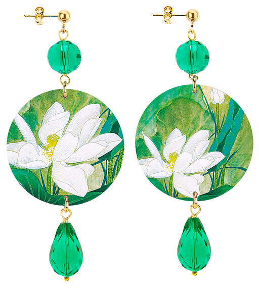 Orecchini Fiore Bianco Classico Verde Scuro - Lebole Maison