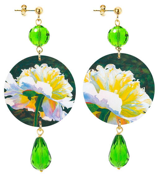 Orecchini Fiore Bianco Classico Verde Chiaro - Lebole Maison