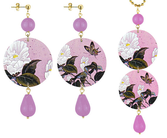 Parure Orecchini E Collana Fiore Bianco Classico Viola Chiaro - Lebole Maison
