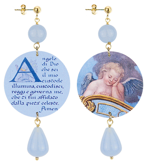 Orecchini Putto Con Preghiera Classico Celeste - Lebole Maison