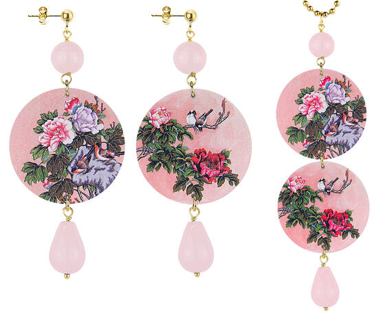 Parure Orecchini E Collana Ramo Fiori Pietra Rosa - Lebole Maison