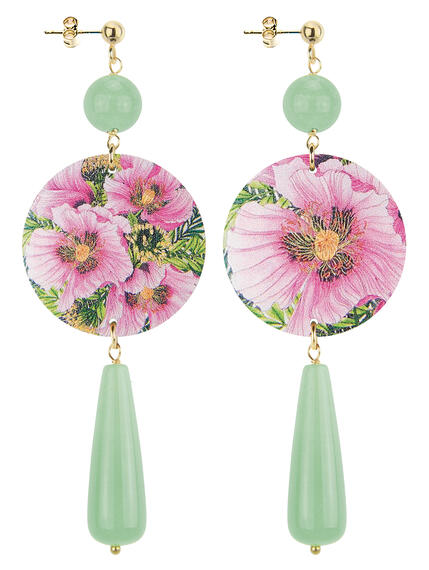 Orecchini Fiore Rosa Goccia Lunga Verde Giada - Lebole Maison