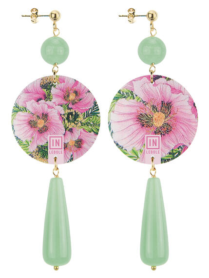 Orecchini Fiore Rosa Goccia Lunga Verde Giada - Lebole Maison