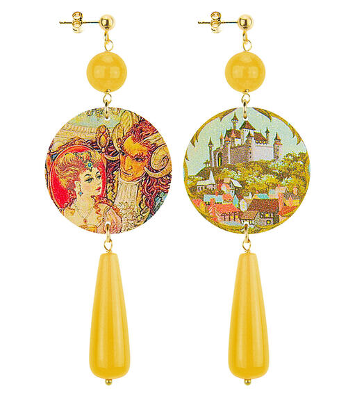 Orecchini La Bella E La Bestia Goccia Lunga Giallo - Lebole Maison
