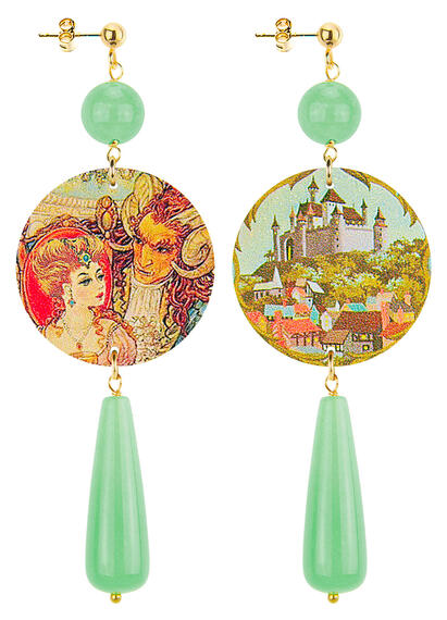 Orecchini La Bella E La Bestia Goccia Lunga Verde Giada - Lebole Maison