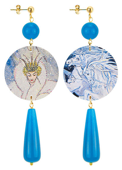 Orecchini Regina Di Ghiaccio Goccia Lunga Azzurro - Lebole Maison