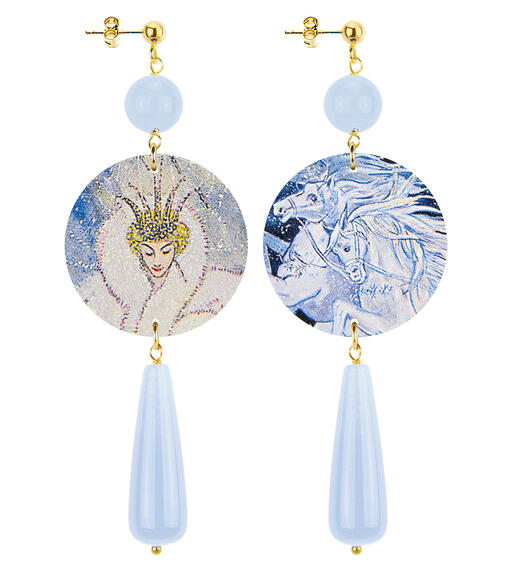 Orecchini Regina Di Ghiaccio Goccia Lunga Celeste - Lebole Maison