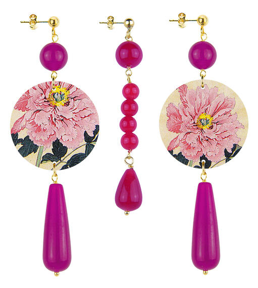 Orecchini Fiore Rosa Goccia Lunga Pietre Fucsia - Lebole Maison