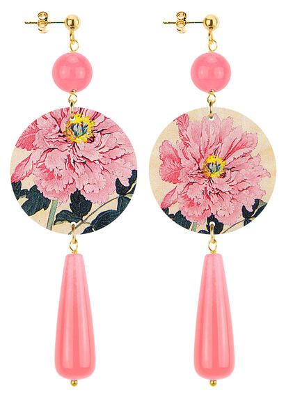 Orecchini Fiore Rosa Goccia Lunga Rosa Sfumato - Lebole Maison