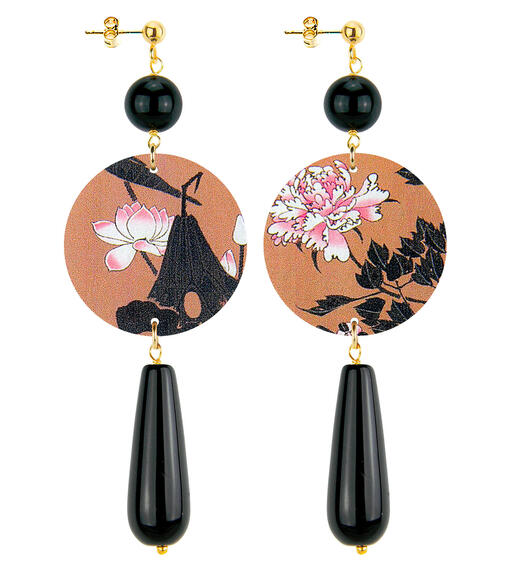 Orecchini Fiore Bianco Goccia Lunga Nero - Lebole Maison