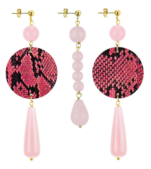 Orecchini Maculato Goccia Lunga Pietre Rosa - Lebole Maison