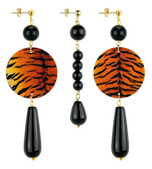 Orecchini Tigrato Goccia Lunga Pietre Nero - Lebole Maison