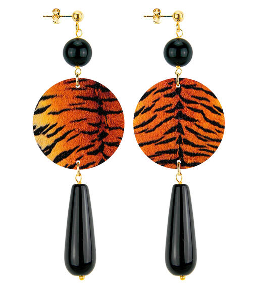 Orecchini Tigrato Goccia Lunga Nero - Lebole Maison