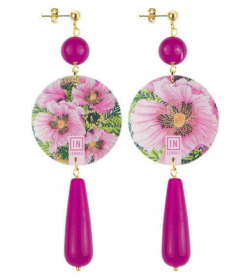 Orecchini Fiore Rosa Goccia Lunga Fucsia - Lebole Maison