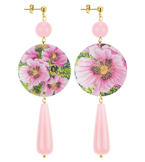 Orecchini Fiore Rosa Goccia Lunga Rosa - Lebole Maison