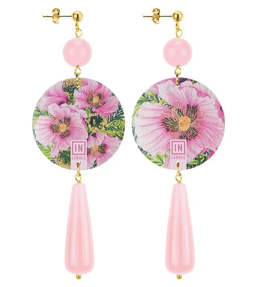 Orecchini Fiore Rosa Goccia Lunga Rosa - Lebole Maison