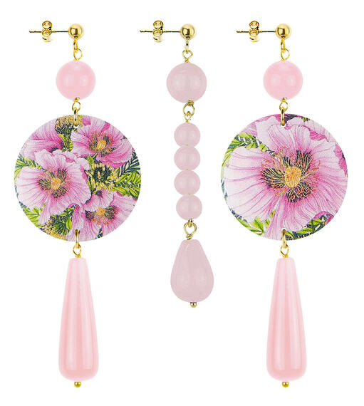 Orecchini Fiore Rosa Goccia Lunga Pietre Rosa - Lebole Maison
