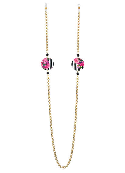 Catena Per Occhiali Fiore Rosa Classico Nero - Lebole Maison