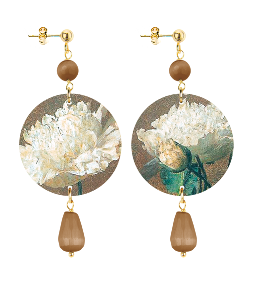 Orecchini Fiore Bianco Piccolo Marrone - Lebole Maison