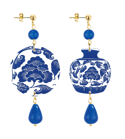 Orecchini Vaso Blu E Bianco Piccolo Blu - Lebole Maison