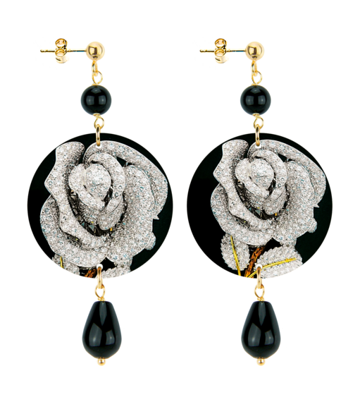 Orecchini Gioiello Rosa Piccolo Nero - Lebole Maison
