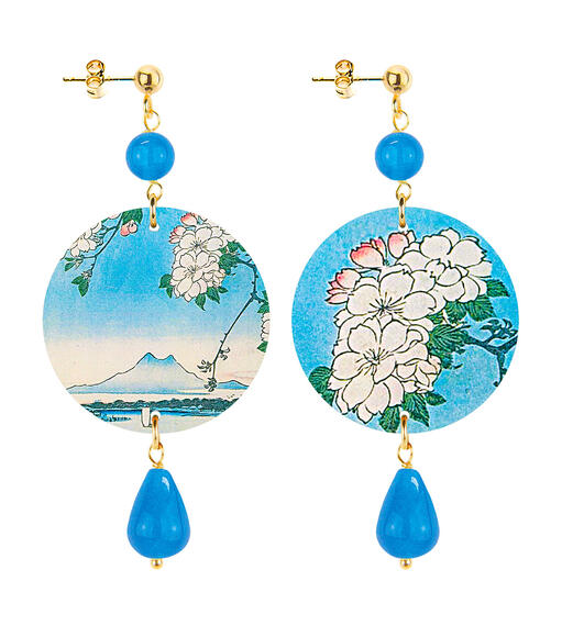 Orecchini Fiori Bianchi Piccolo Azzurro - Lebole Maison
