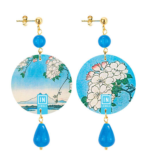 Orecchini Fiori Bianchi Piccolo Azzurro - Lebole Maison