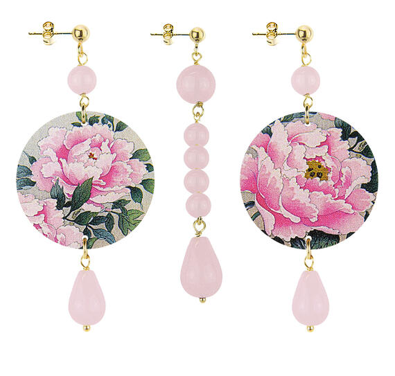 Orecchini Fiore Rosa Piccolo Pietre Rosa - Lebole Maison