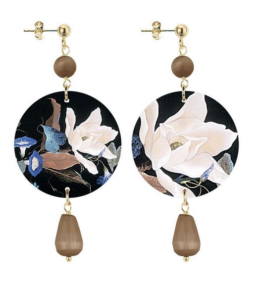 Orecchini Fiore Bianco Piccolo Marrone - Lebole Maison