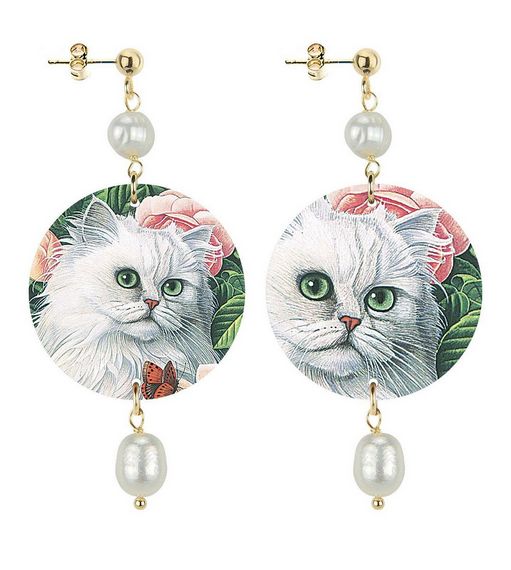 Orecchini Gatto Bianco Piccolo Perla - Lebole Maison
