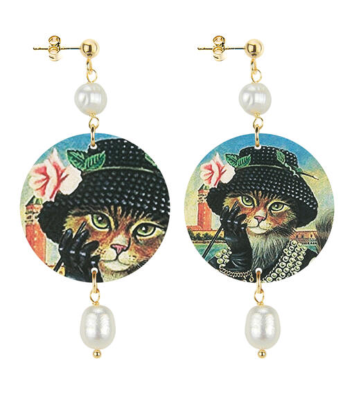 Orecchini Gatto Con Cappello Piccolo Perla - Lebole Maison