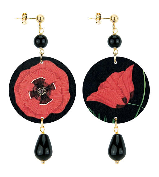 Orecchini Papavero Rosso Piccolo Nero - Lebole Maison