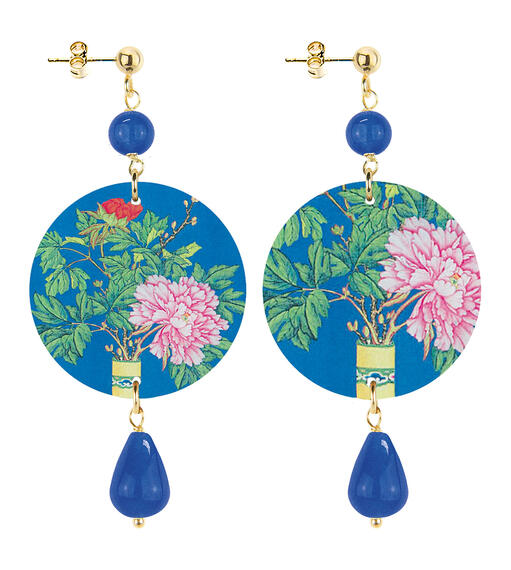 Orecchini Vaso Fiori Rosa Piccolo Blu - Lebole Maison