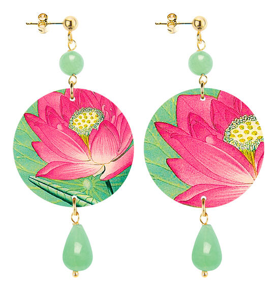 Orecchini Loto Rosa Piccolo Verde Giada - Lebole Maison