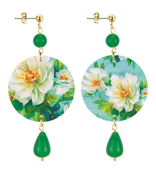 Orecchini Fiori Bianchi Piccolo Verde - Lebole Maison
