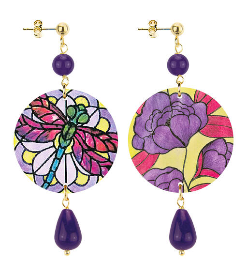 Orecchini Fiore E Libellula Piccolo Viola - Lebole Maison
