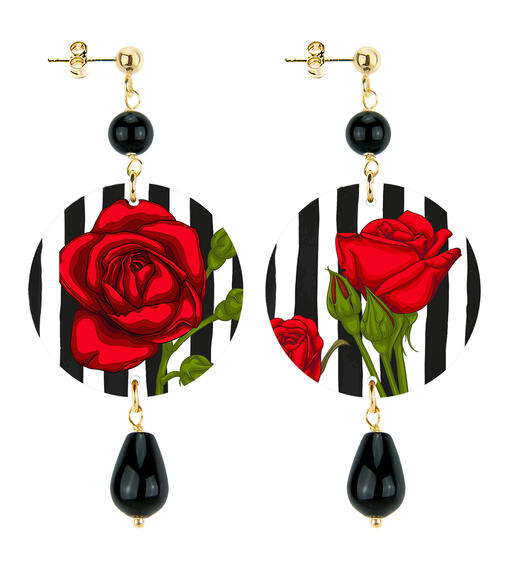 Orecchini Fiore E Riga Piccolo Nero - Lebole Maison