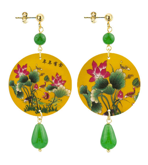 Orecchini Fiore Rosso Fondo Giallo Piccolo Verde - Lebole Maison