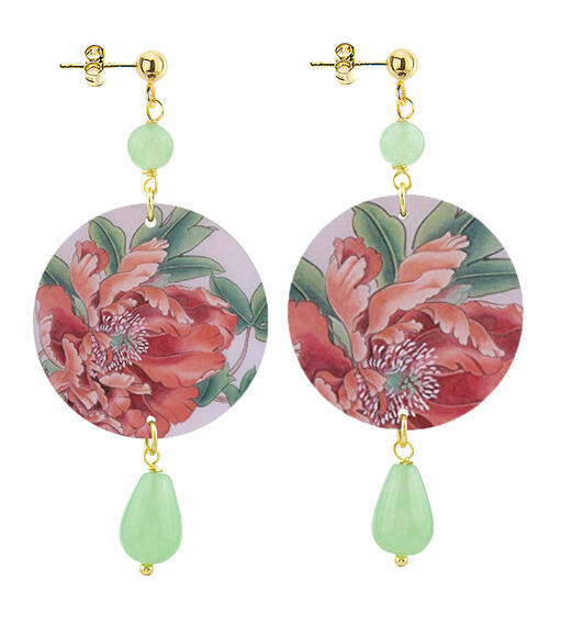 Orecchini Fiore Rosa Piccolo Verde Giada - Lebole Maison