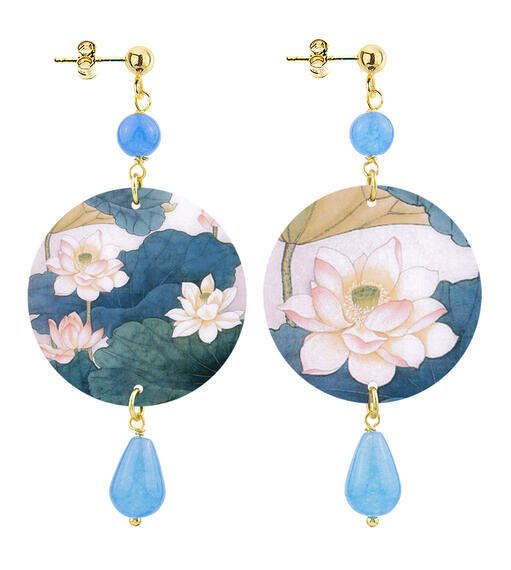 Orecchini Fiore Bianco Fondo Azzurro Piccolo Azzurro - Lebole Maison