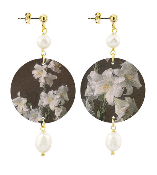 Orecchini Fiore Bianco Fondo Marrone Piccolo Perla - Lebole Maison