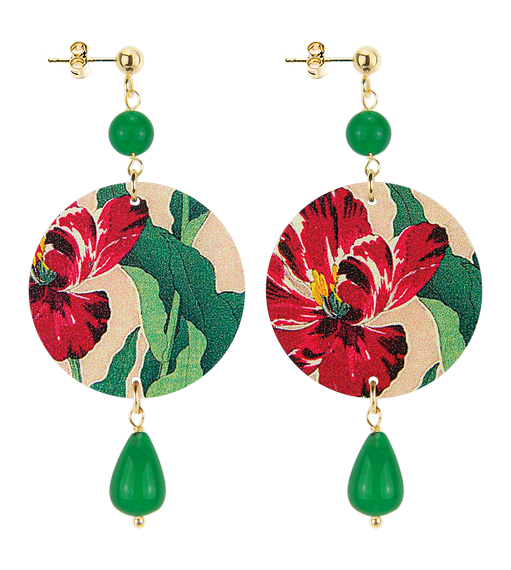 Orecchini Fiore Rosso Piccolo Verde - Lebole Maison