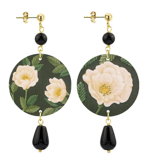 Orecchini Fiori Bianchi Piccolo Nero - Lebole Maison