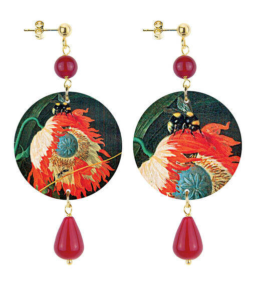 Orecchini Fiore E Ape Piccolo Rubino - Lebole Maison