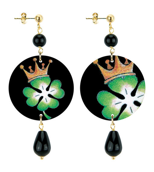 Orecchini Quadrifoglio Fondo Nero Piccolo Nero - Lebole Maison