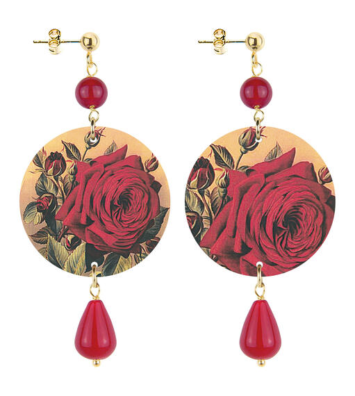 Orecchini Rosa Rossa Fondo Giallo Piccolo Rubino - Lebole Maison