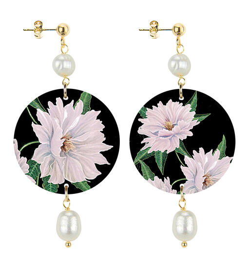 Orecchini Fiore Bianco Fondo Nero Piccolo Perla - Lebole Maison